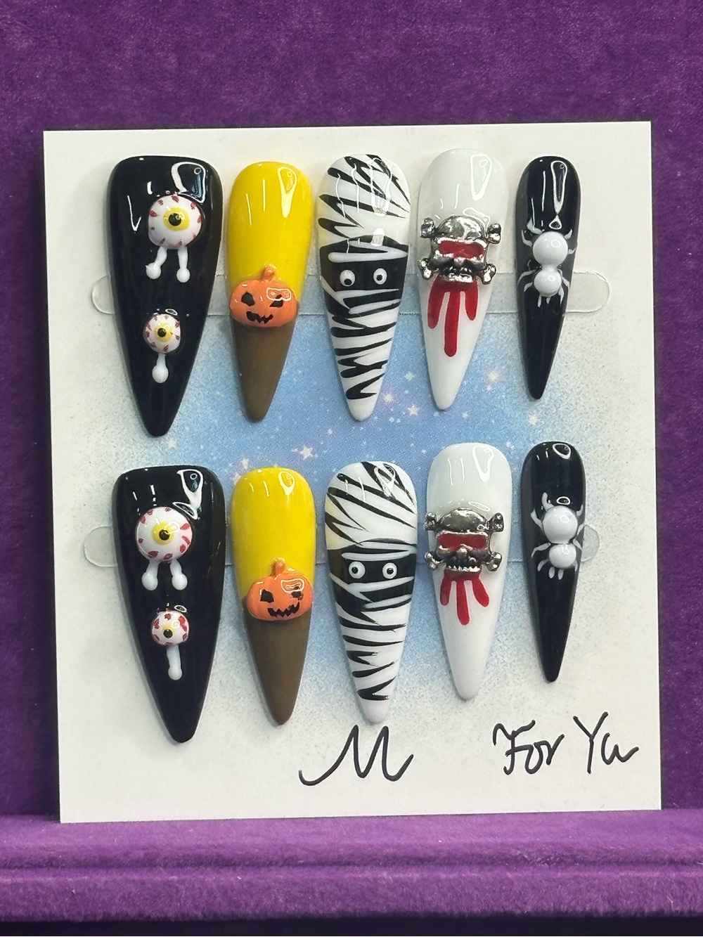 Halloween character stiletto press-on nail set, size M 🐥